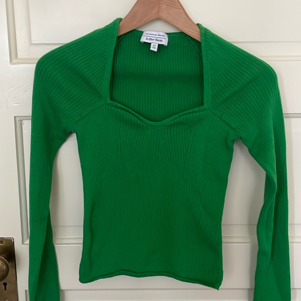 & OTHER STORIES sweetheart neckline knitted top in green Sz XS